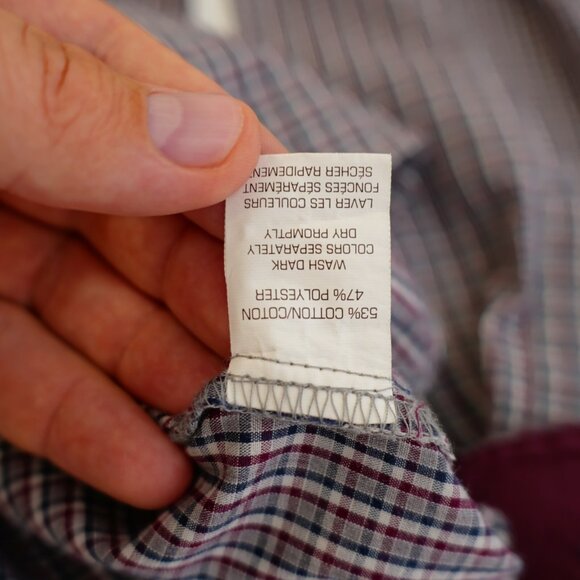 Van Heusen Slim‎ Fit Red Blue Gray Plaid Pocket Button Down Flip Cuff Large Long - Picture 12 of 13